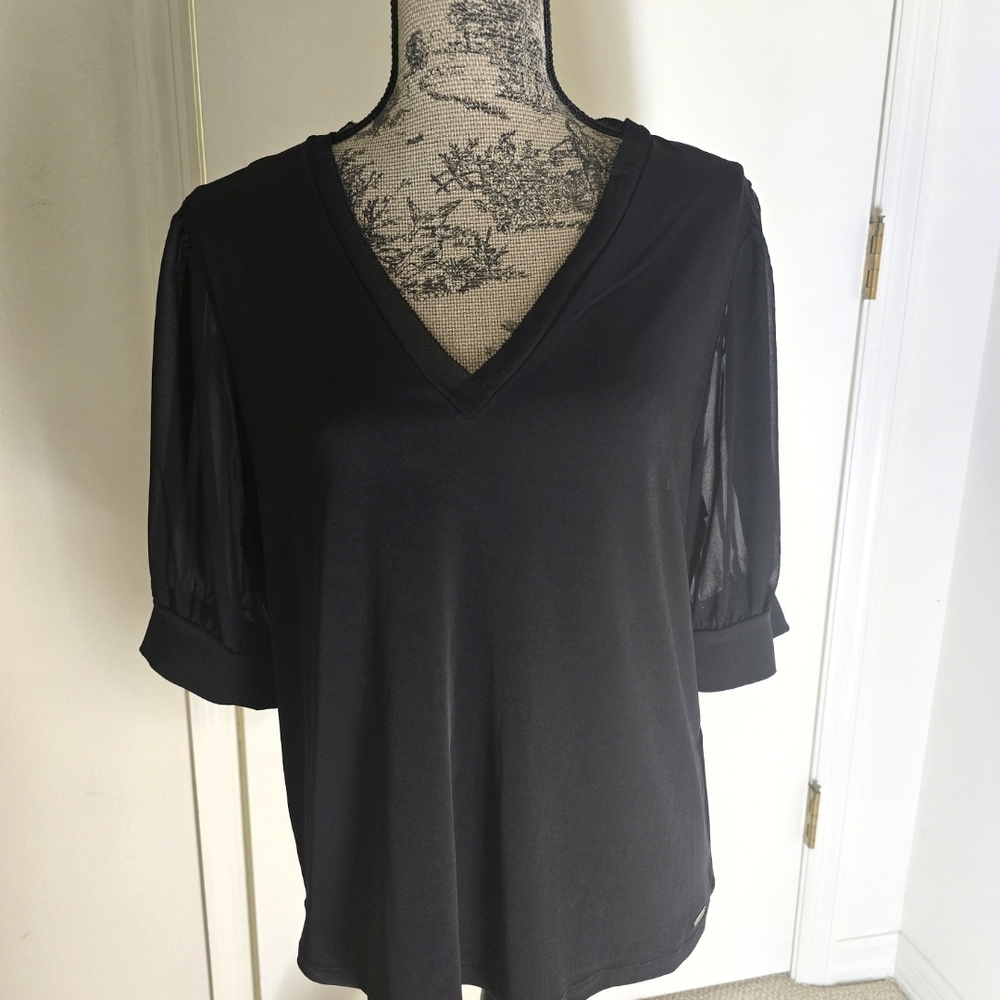 Calvin Klein Black V-Neck Blouse
